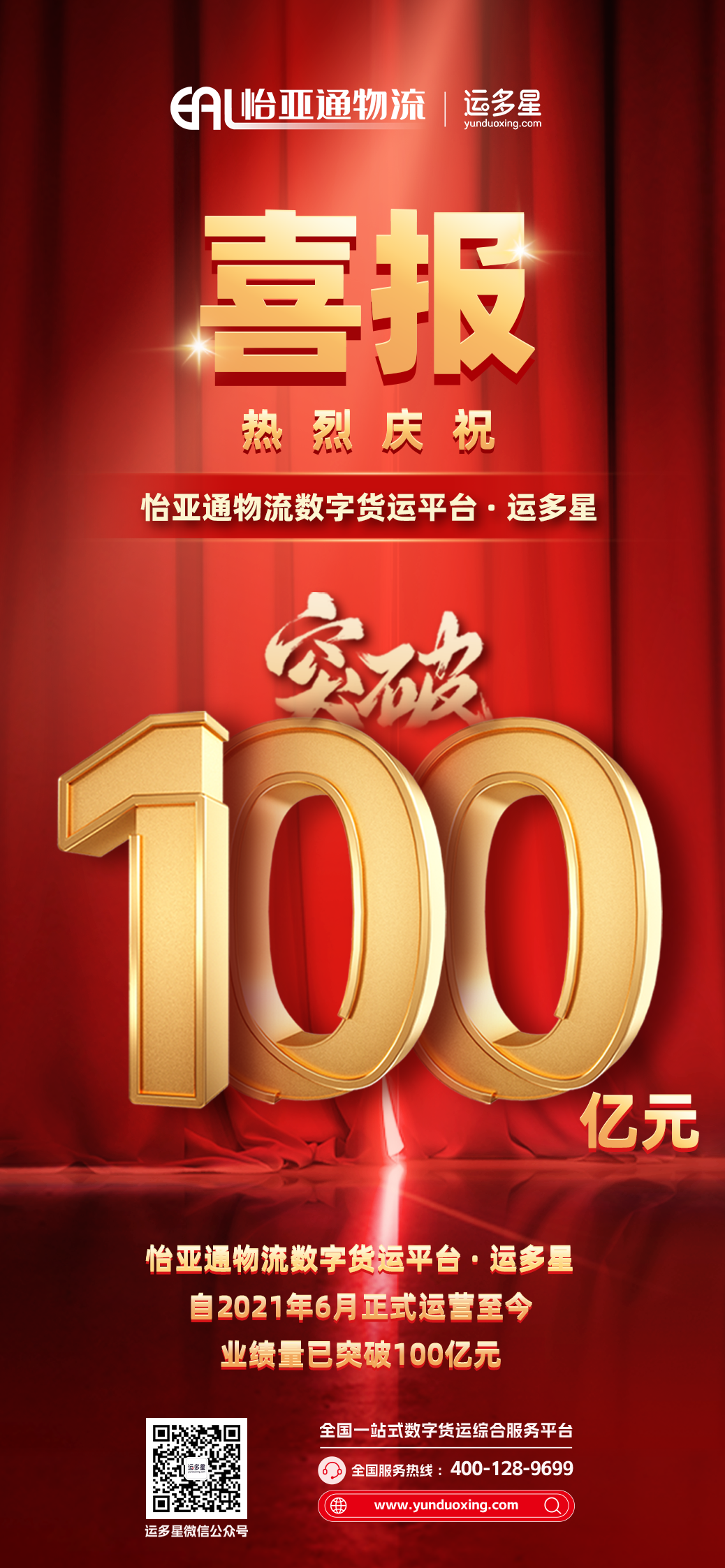 热烈庆祝 | 918博天堂物流数字货运平台·运多星累计业绩量突破100亿元